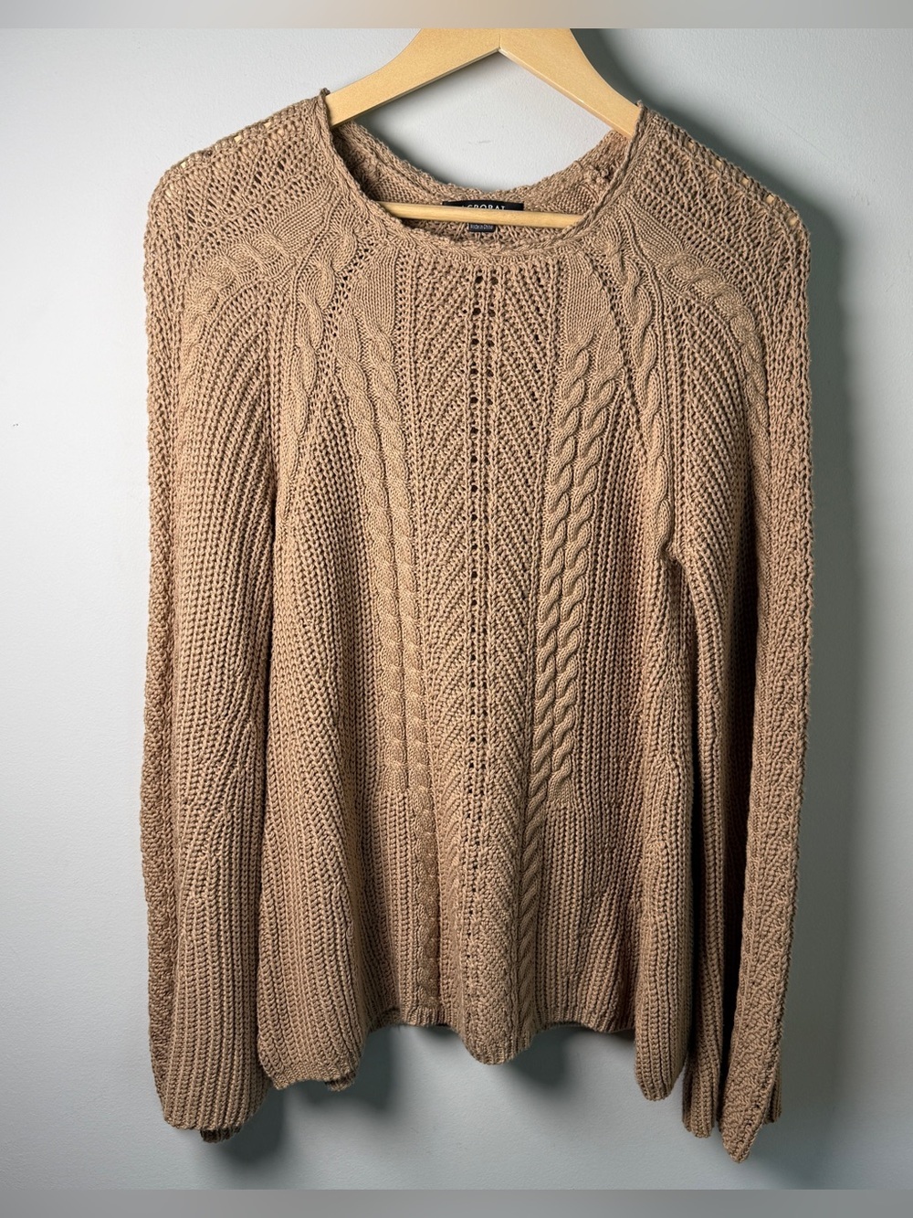 Acrobat Open Knit Cotton Sweater | Size M | Tan Coastal Mixed Stitch Pullover